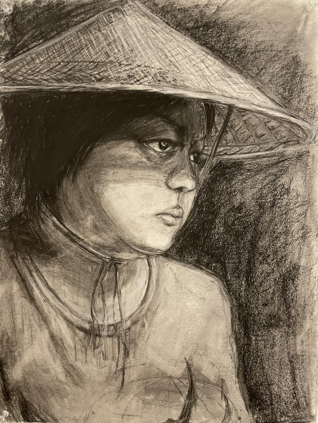 Self Portrait, Charcoal on Paper, 18 x 24 inches