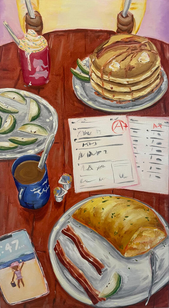 Food Love: Breakfast, Oil on Canvas, 20 x 36 inches